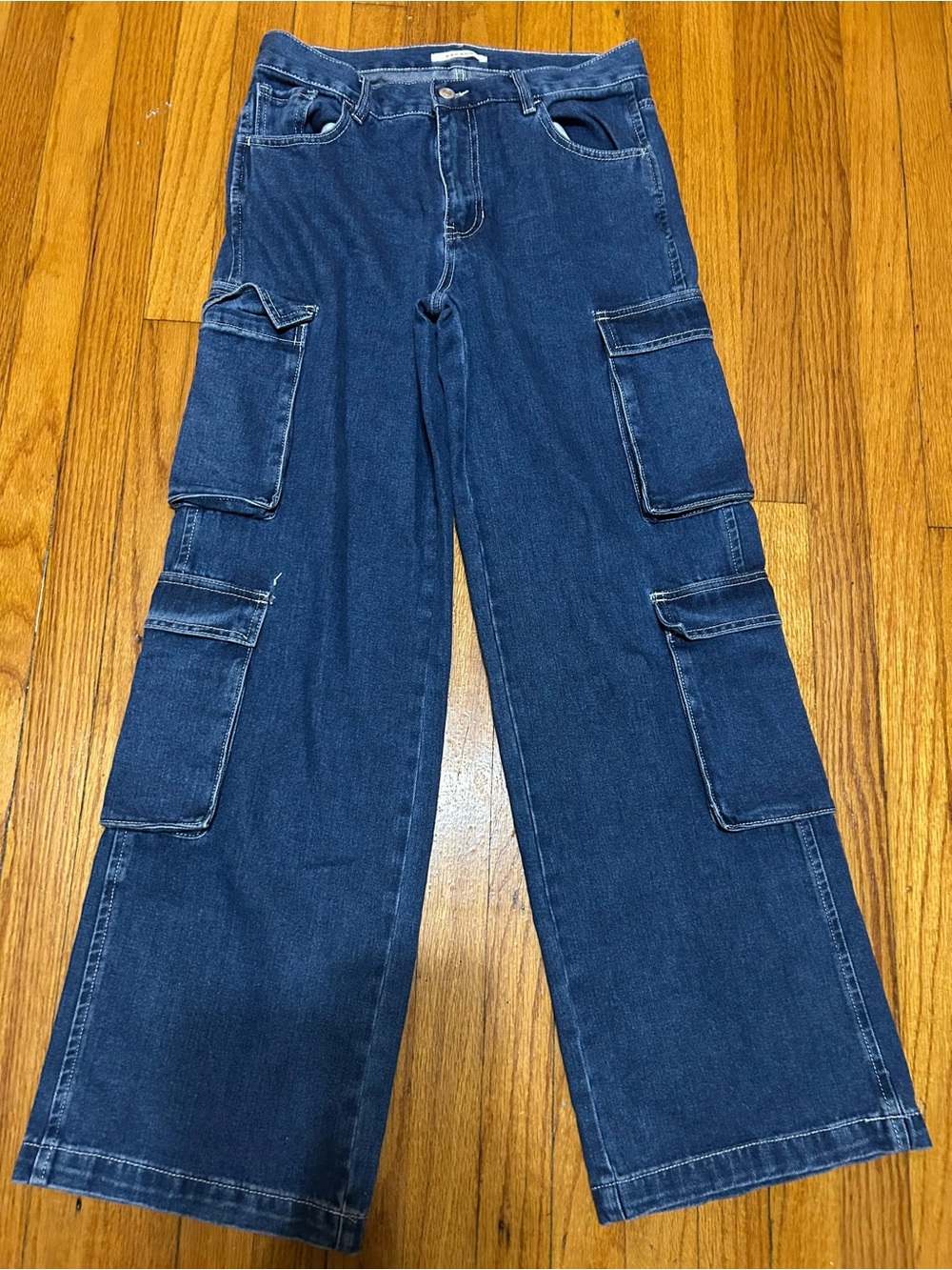 PacSun Dark Wash 90's Baggy Cargo Pants Jeans Blue SZ-26‎ - Picture 2 of 11